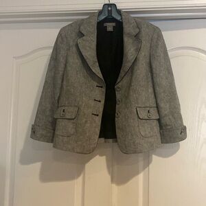 Ann Taylor Petites Gray Tweed Linen Fully Lined Dress Jacket Blazer 8P